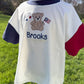 Custom Embroidered 4th of July Colorblock T-Shirt Romper or Oversized Tee - Teddy Bear