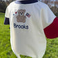 Custom Embroidered 4th of July Colorblock T-Shirt Romper or Oversized Tee - Teddy Bear