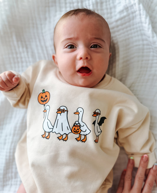 Silly Halloween Goose Crewneck Sweatshirt or Sweatshirt Romper