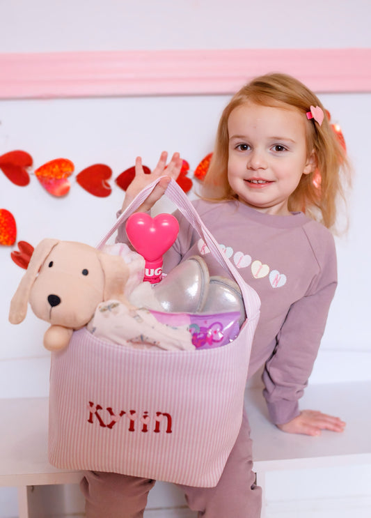 Custom Embroidered Valentine's Basket - More Colors