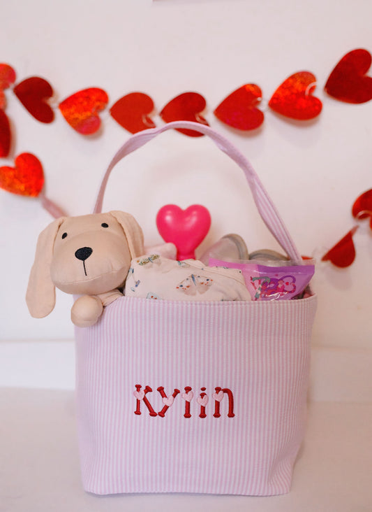 Custom Embroidered Valentine's Basket - More Colors