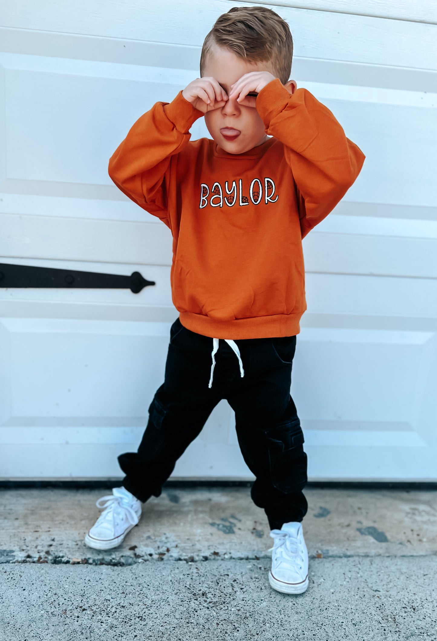 Custom Embroidered Orange Crewneck Sweatshirt or Romper
