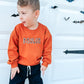Custom Embroidered Orange Crewneck Sweatshirt, Tee or Bubble Romper - Spiderweb Font