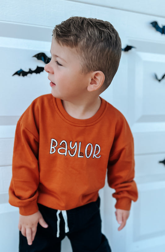 Custom Embroidered Orange Crewneck Sweatshirt or Romper