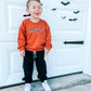 Custom Embroidered Orange Crewneck Sweatshirt, Tee or Bubble Romper - Spiderweb Font