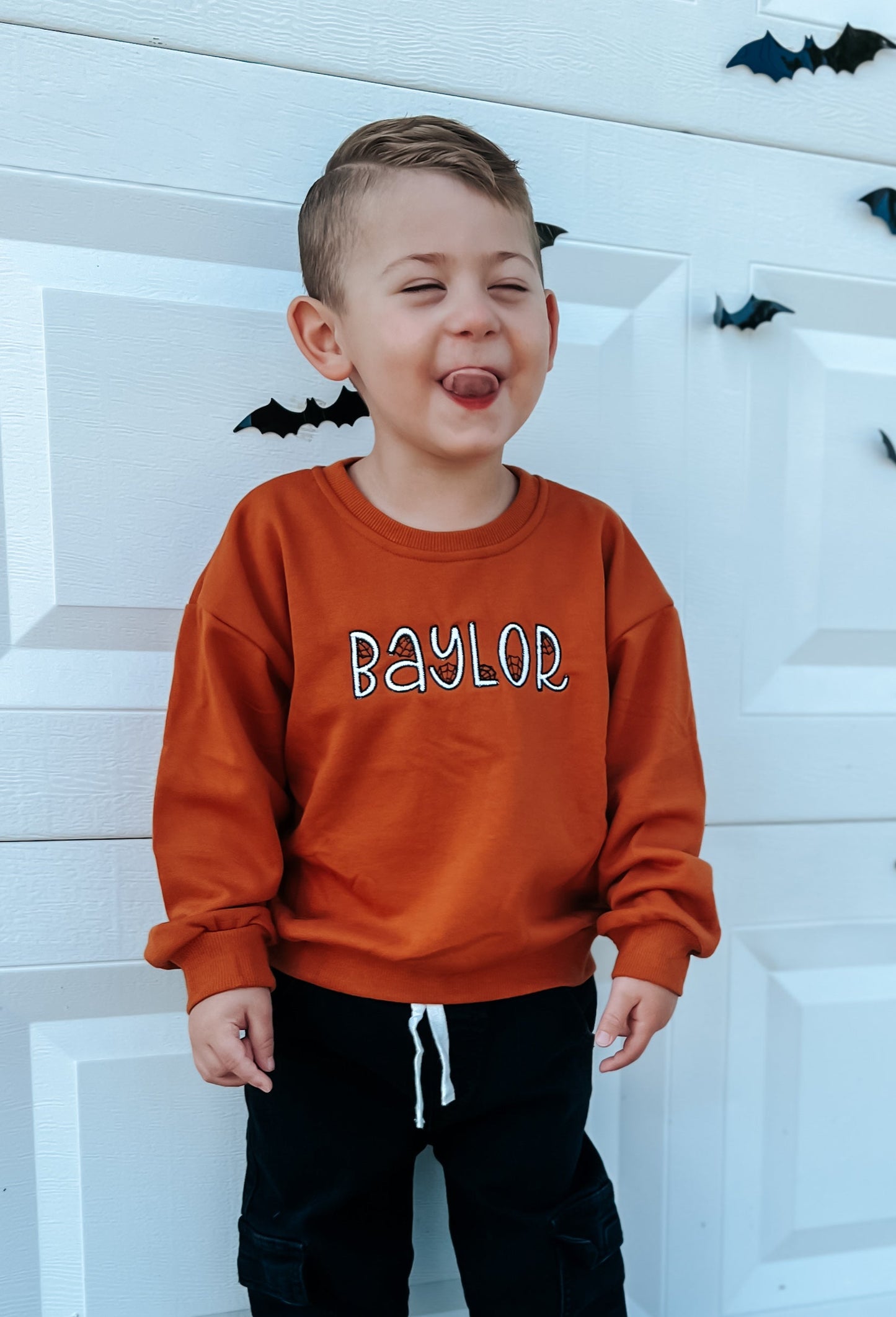 Custom Embroidered Orange Crewneck Sweatshirt or Romper