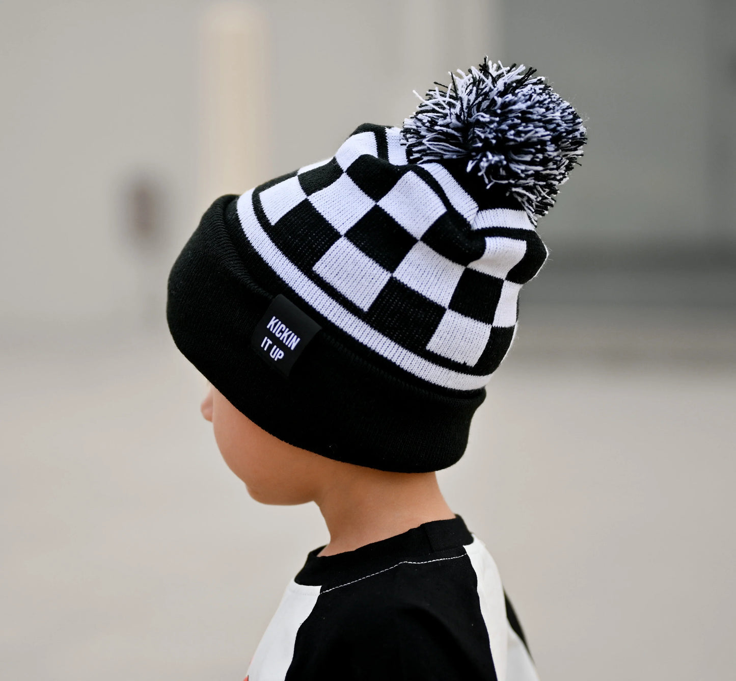 Black Check Beanie