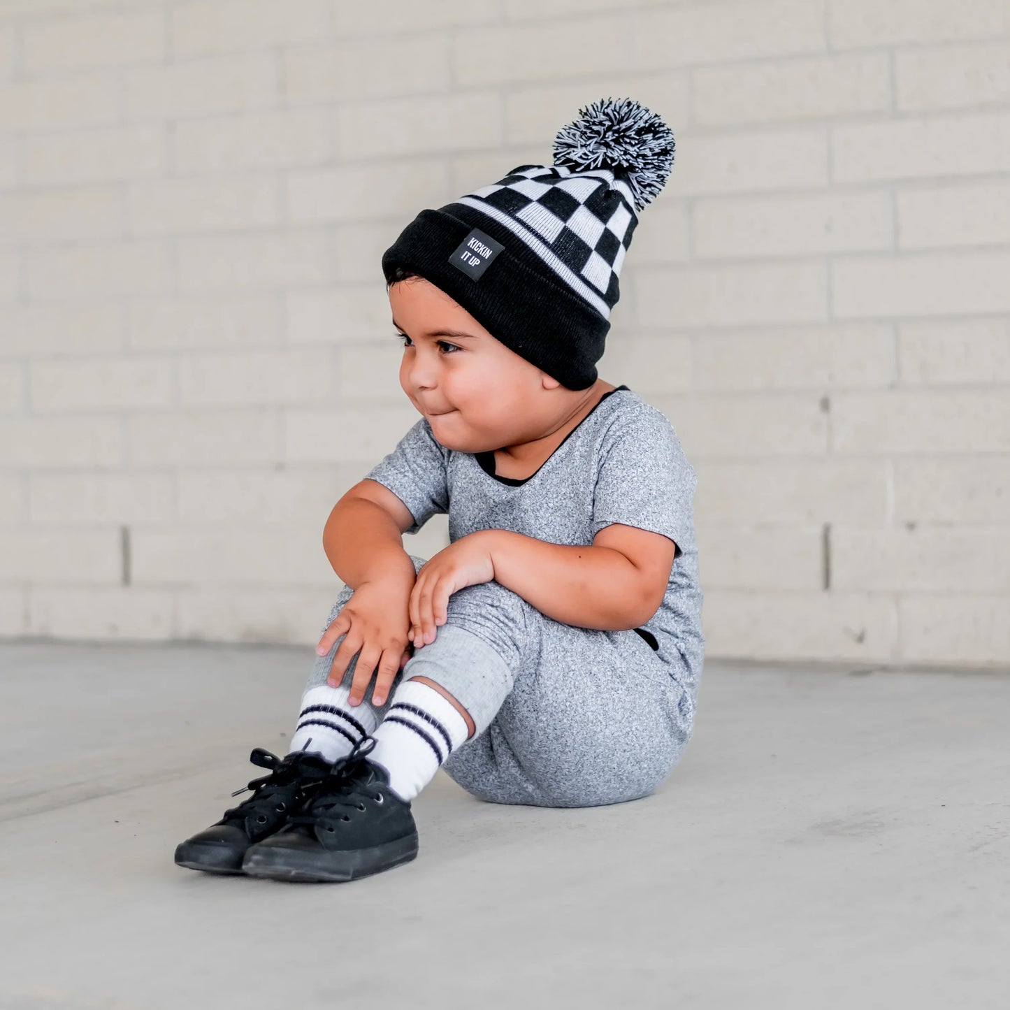 Black Check Beanie