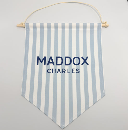 Custom Canvas Name Pennant – Blue Stripe