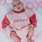 Custom Embroidered Pink Valentine's Day Colorblock Sweatshirt or Sweatshirt Romper