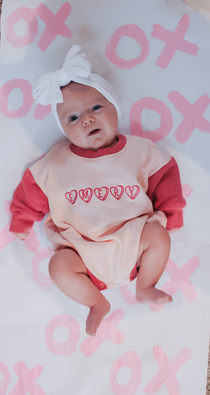 Custom Embroidered Pink Valentine's Day Colorblock Sweatshirt or Sweatshirt Romper