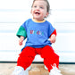 Custom Embroidered 90s Colorblock T-Shirt Romper or Oversized Tee Set - choice of bottoms