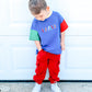 Custom Embroidered 90s Colorblock T-Shirt Romper or Oversized Tee Set - choice of bottoms