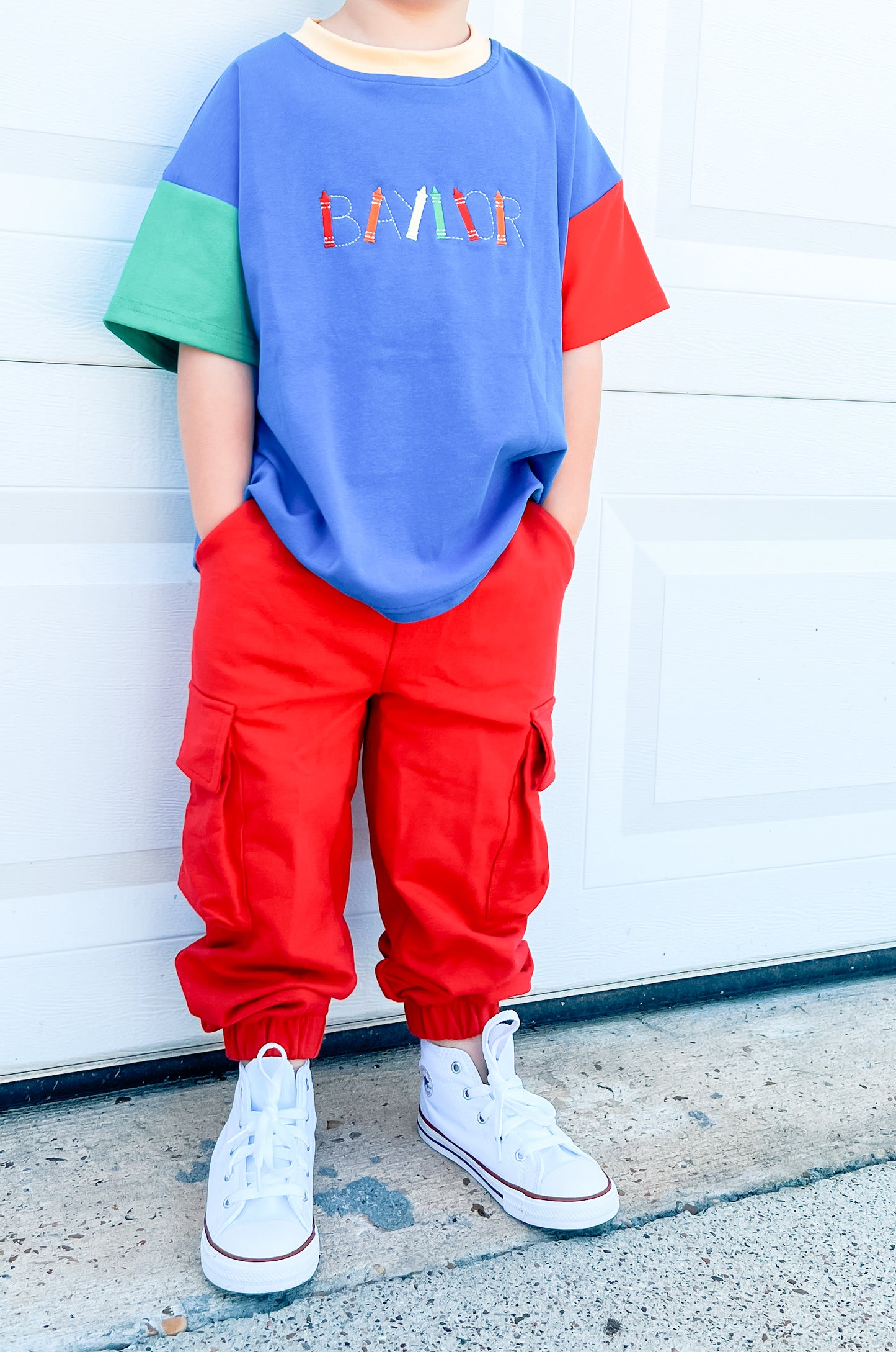 Custom Embroidered 90s Colorblock T-Shirt Romper or Oversized Tee Set - choice of bottoms