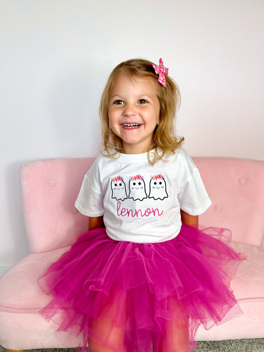 Custom Embroidered Organic Cotton Tee or T-Shirt Romper - Girly Ghost Trio
