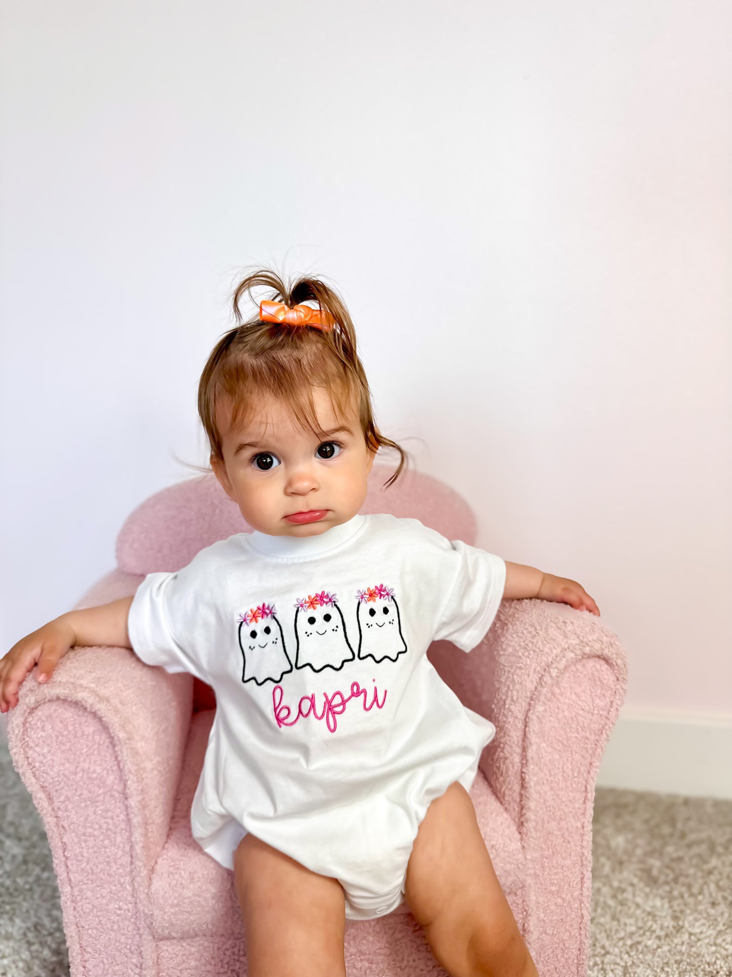 Custom Embroidered Organic Cotton Tee or T-Shirt Romper - Girly Ghost Trio