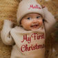 Custom Embroidered Santa Baby Christmas Knit Sweater Romper + Add-On Booties & Hat Set