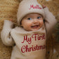 Custom Embroidered My First Christmas Knit Sweater Romper + Add-On Booties & Hat Set
