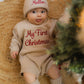 Custom Embroidered Santa Baby Christmas Knit Sweater Romper + Add-On Booties & Hat Set