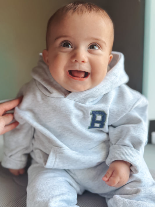 Custom Embroidered Organic Cotton Hooded Jogger Set - Heathered Gray