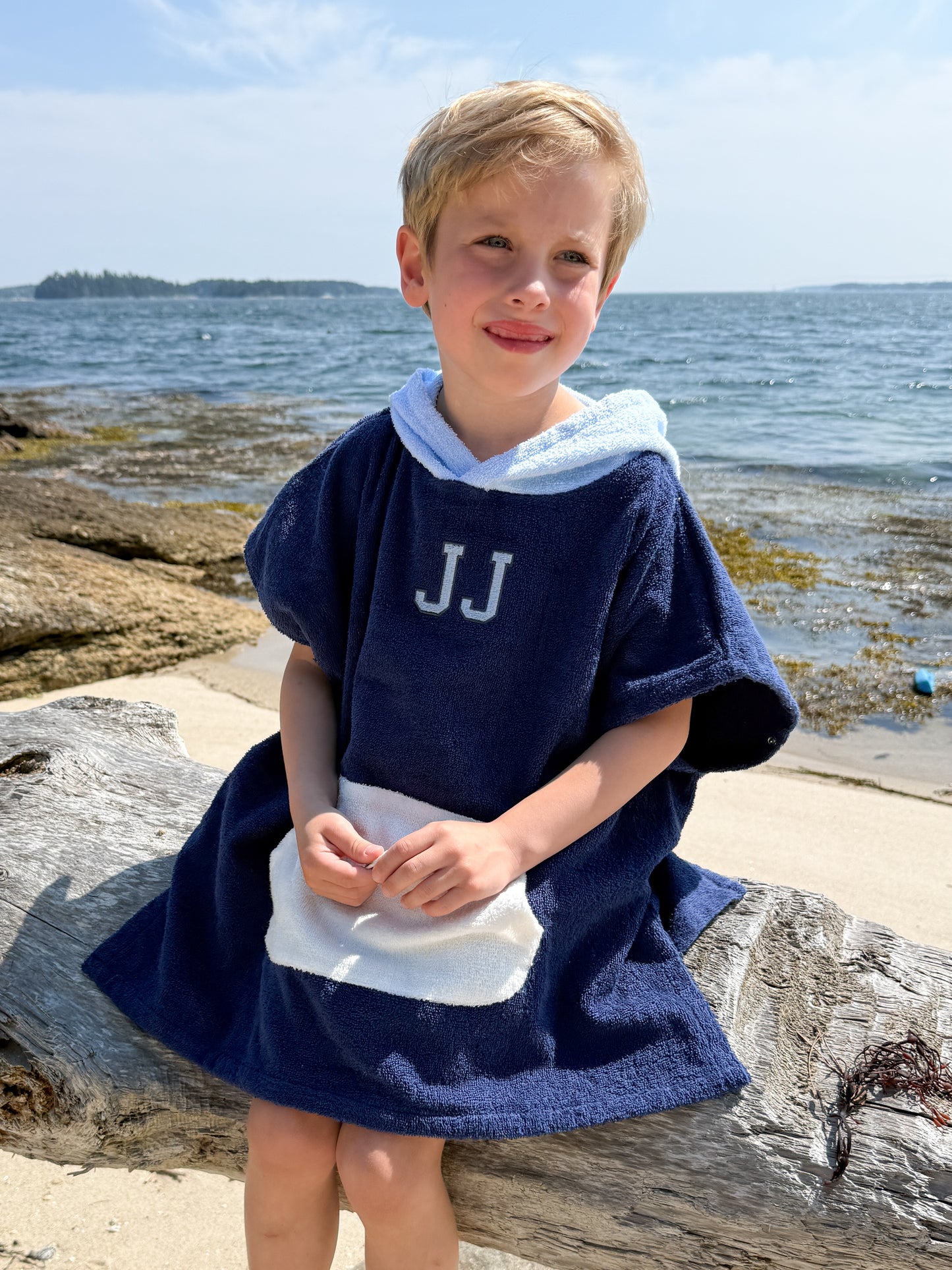 Strandponcho mit individueller Stickerei und Waffelmuster