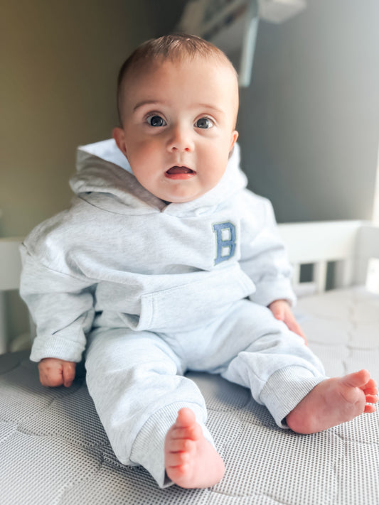 Custom Embroidered Organic Cotton Hooded Jogger Set - Heathered Gray