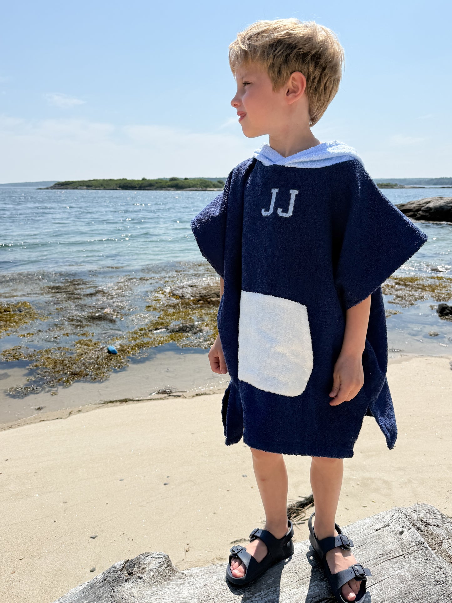 Strandponcho mit individueller Stickerei und Waffelmuster