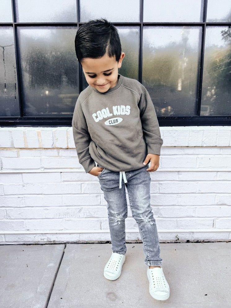 Cool Kids Club Chenille Child Waffle Sleeve Crewneck - Faded Gray