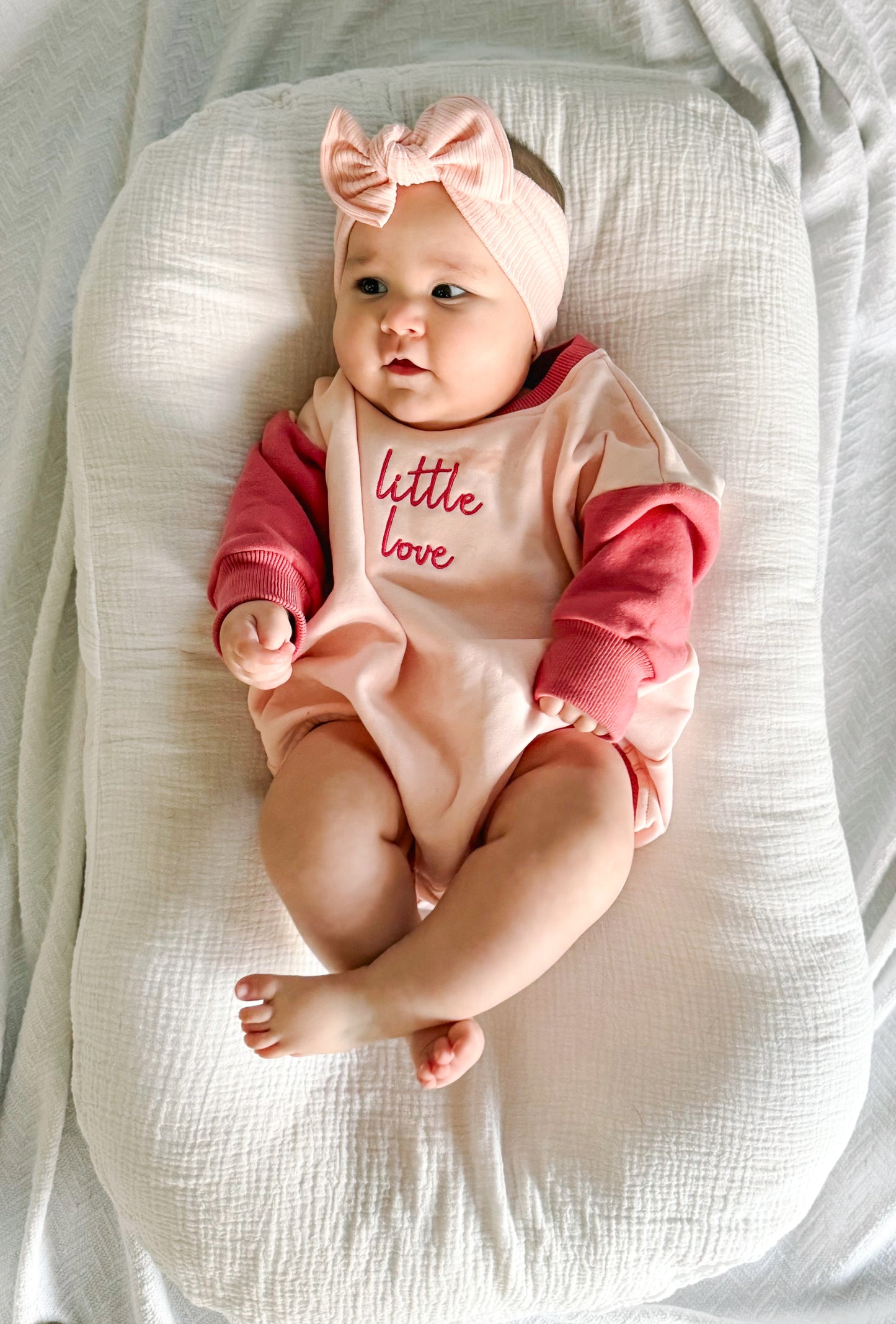 Custom Embroidered Valentine's Day Pink Colorblock Sweatshirt Romper - Candy Hearts
