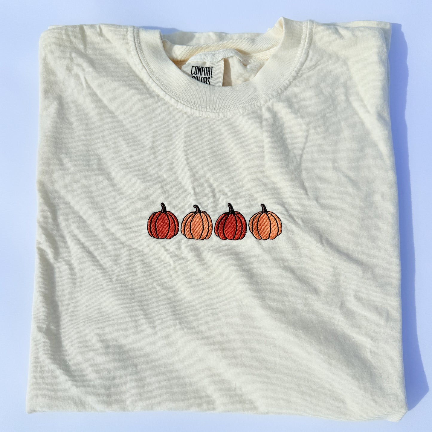 Besticktes T-Shirt für Erwachsene mit Kürbissen in Komfortfarben
