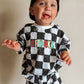 Personalized Embroidered Organic Cotton Black & White Checkered Shorts Set