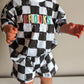 Personalized Embroidered Organic Cotton Black & White Checkered Shorts Set
