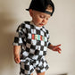 Personalized Embroidered Organic Cotton Black & White Checkered Shorts Set