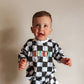 Personalized Embroidered Organic Cotton Black & White Checkered Shorts Set