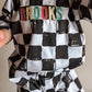 Personalized Embroidered Organic Cotton Black & White Checkered Shorts Set