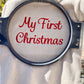 Custom Embroidered My First Christmas Knit Sweater Romper + Add-On Booties & Hat Set