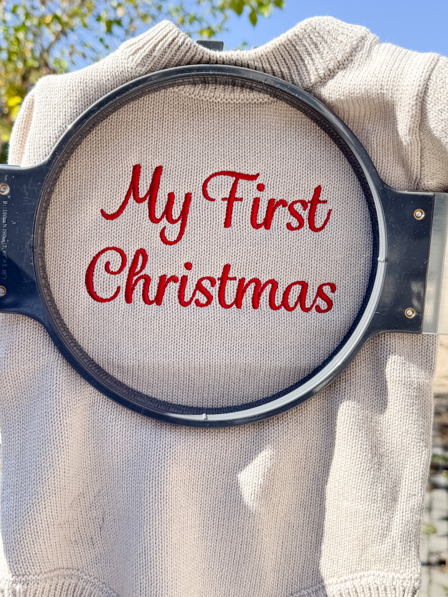 Custom Embroidered My First Christmas Knit Sweater Romper + Add-On Booties & Hat Set