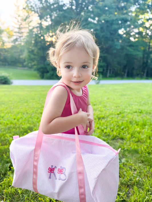 Custom Embroidered Seersucker Toddler Duffle Bag - Pink