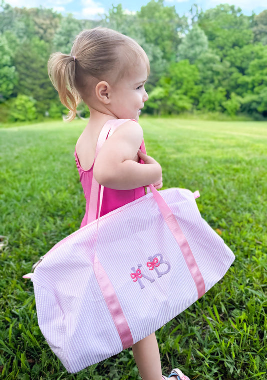 Custom Embroidered Seersucker Toddler Duffle Bag - Pink