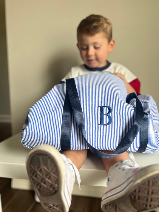 Custom Embroidered Seersucker Toddler Duffle Bag - Navy