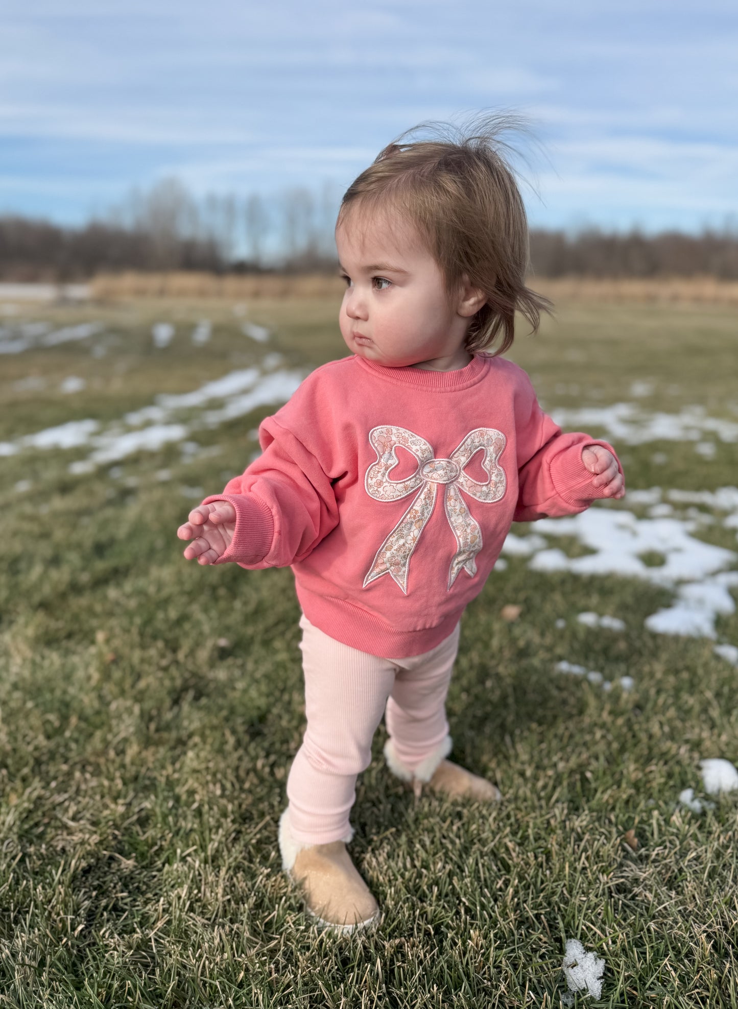 Applique Floral Bow Crewneck Sweatshirt