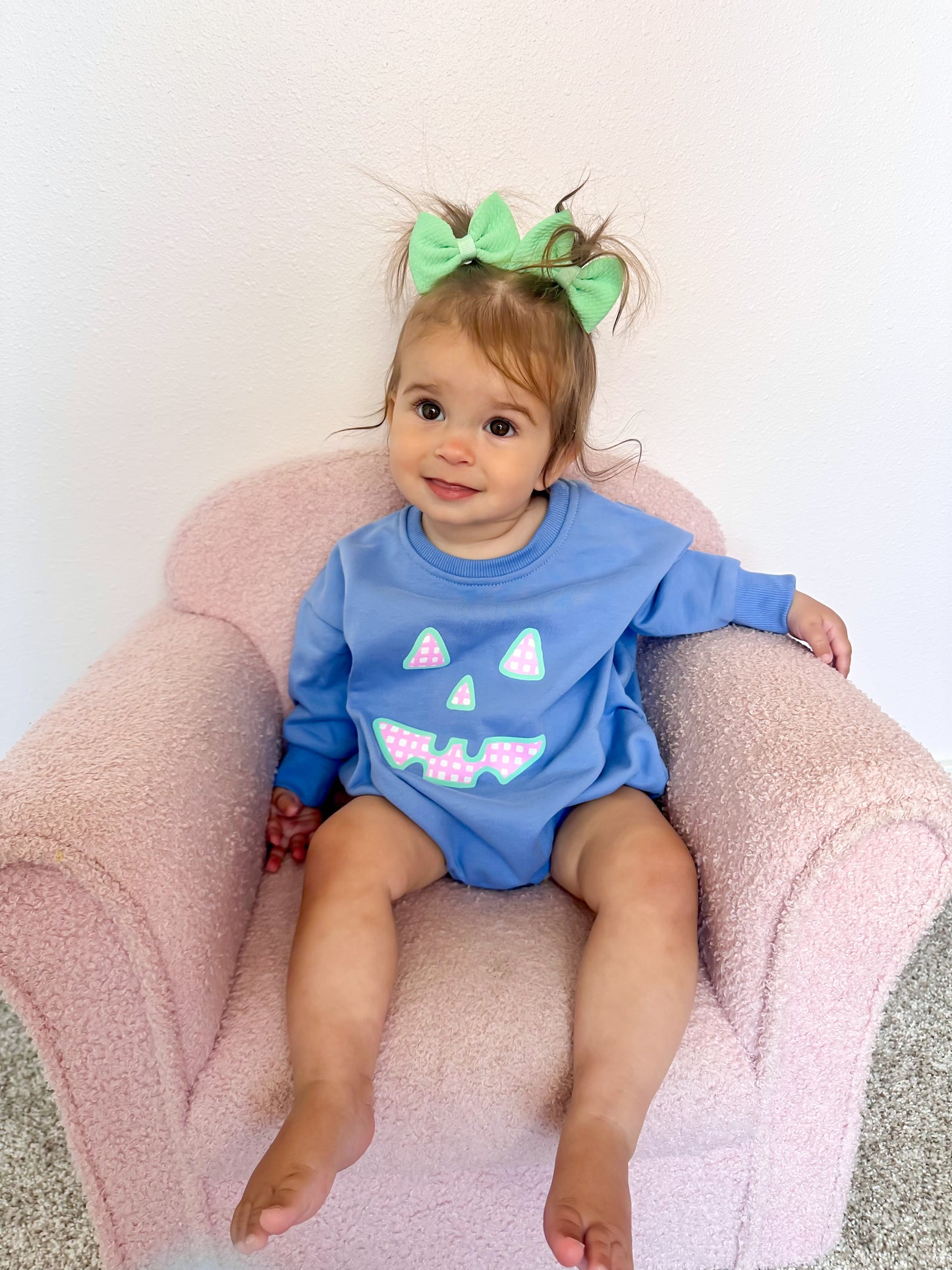 Pastel Gingham Jack O'Lantern Crewneck Sweatshirt or Romper