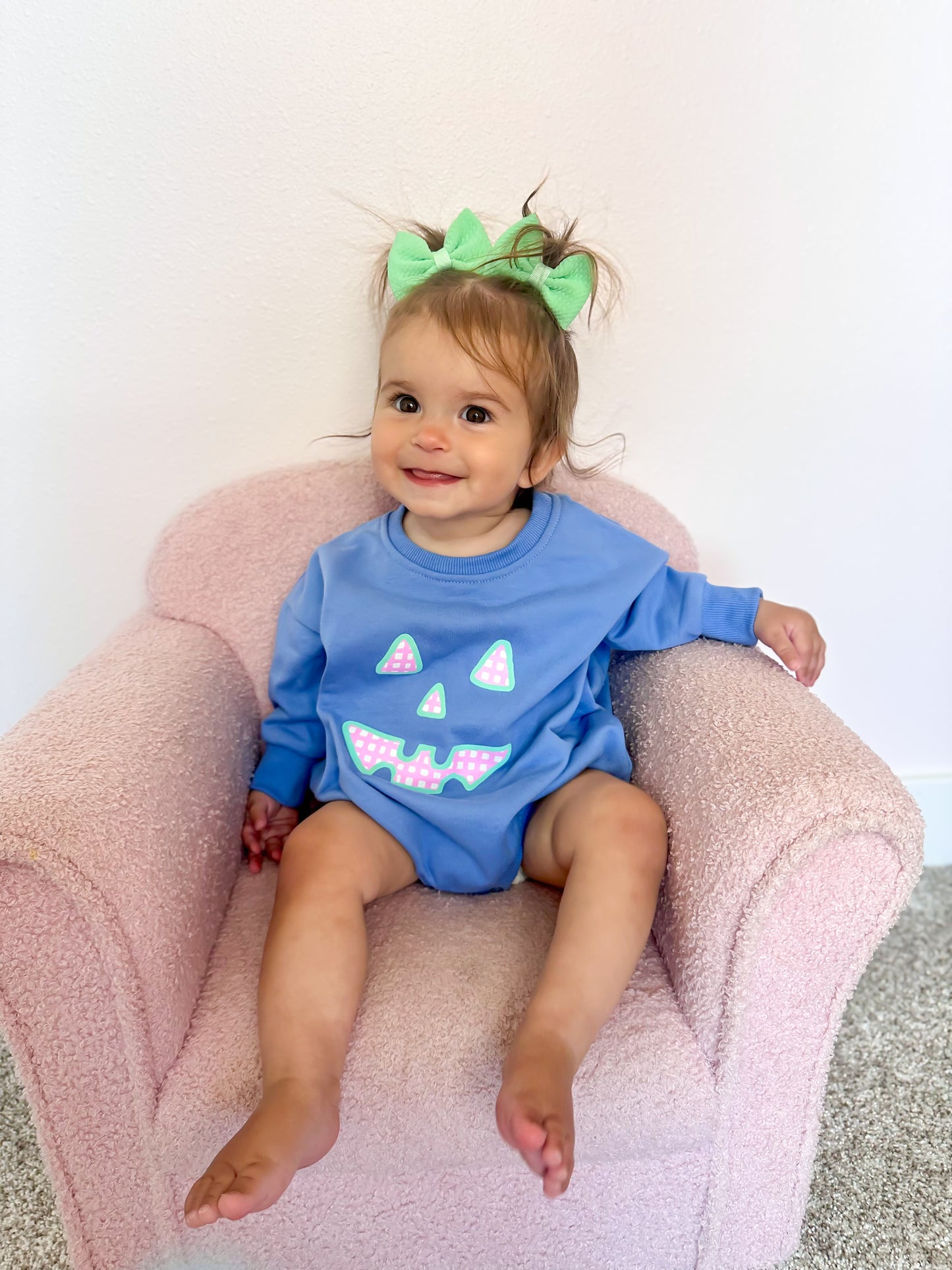 Pastel Gingham Jack O'Lantern Crewneck Sweatshirt or Romper