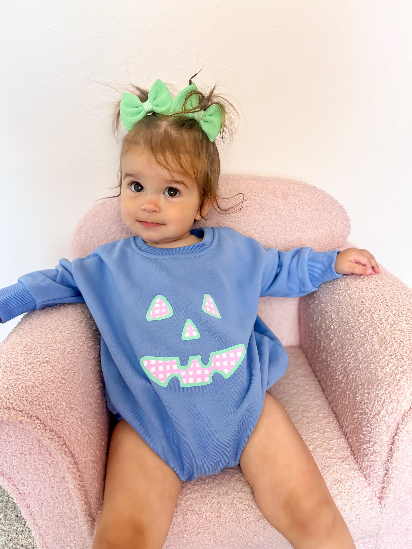 Pastel Gingham Jack O'Lantern Crewneck Sweatshirt or Romper