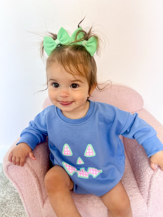 Pastel Gingham Jack O'Lantern Crewneck Sweatshirt or Romper