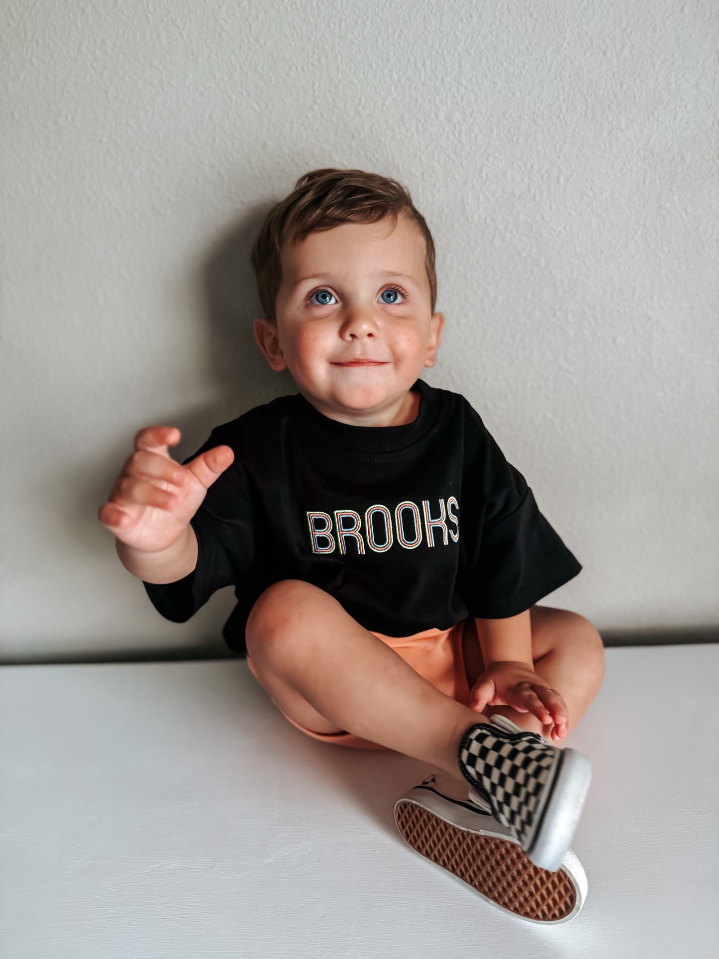 Custom Embroidered Black Oversized Tee or T-Shirt Romper - Neon Lettering