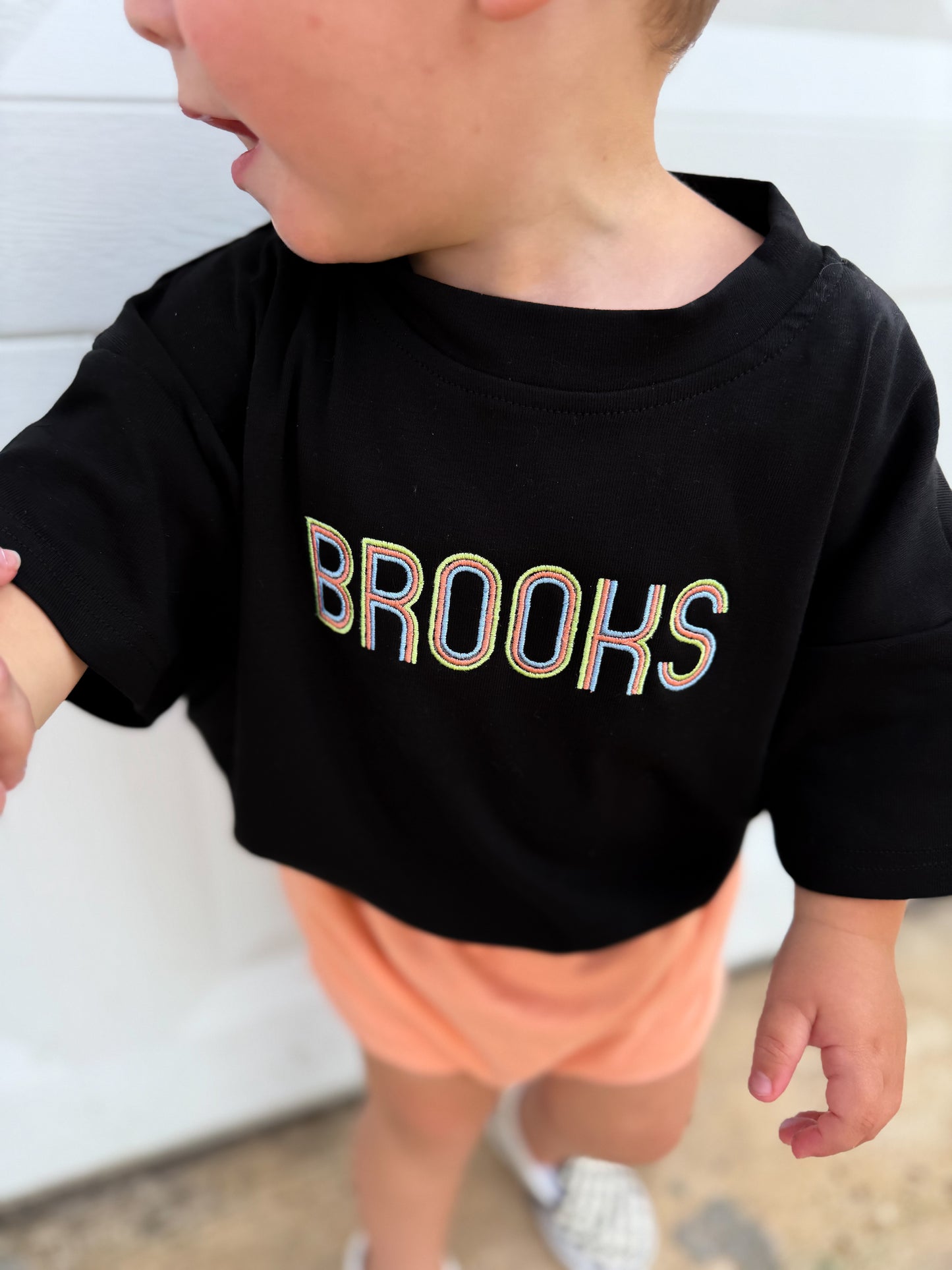 Custom Embroidered Black Oversized Tee or T-Shirt Romper - Neon Lettering