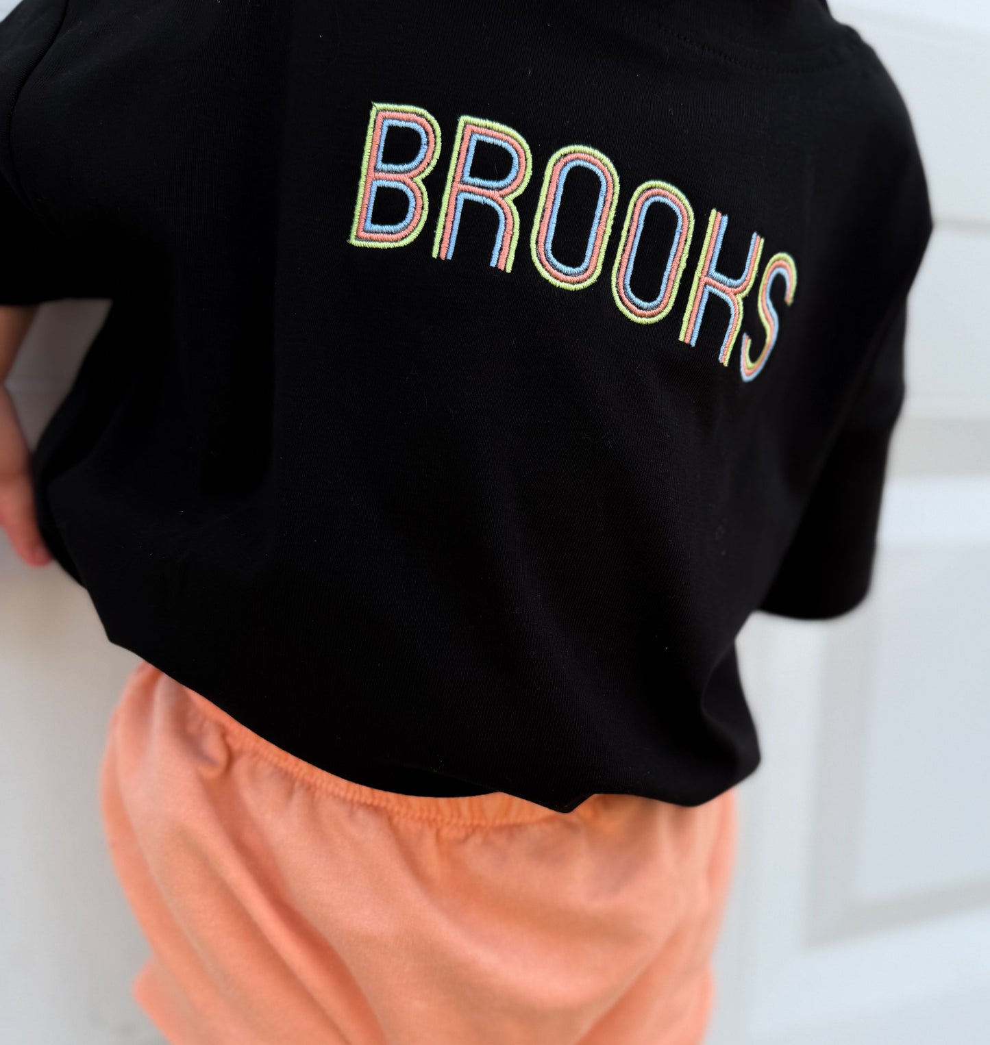 Custom Embroidered Black Oversized Tee or T-Shirt Romper - Neon Lettering