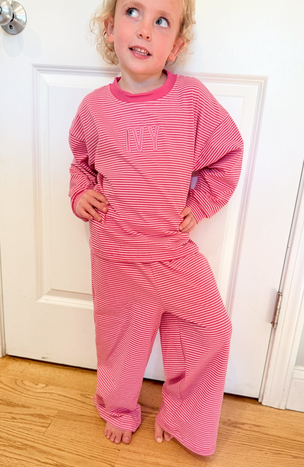 Pink Striped Lounge Set - Optional Custom Embroidery