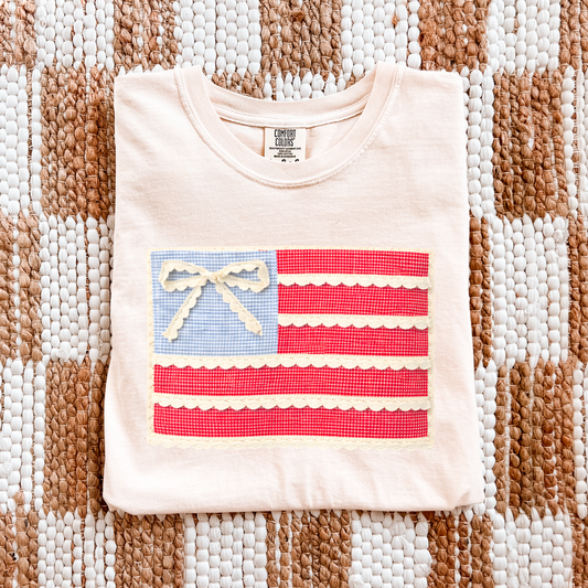 Comfort Colors Lace Bow Flag Tee - choose your color